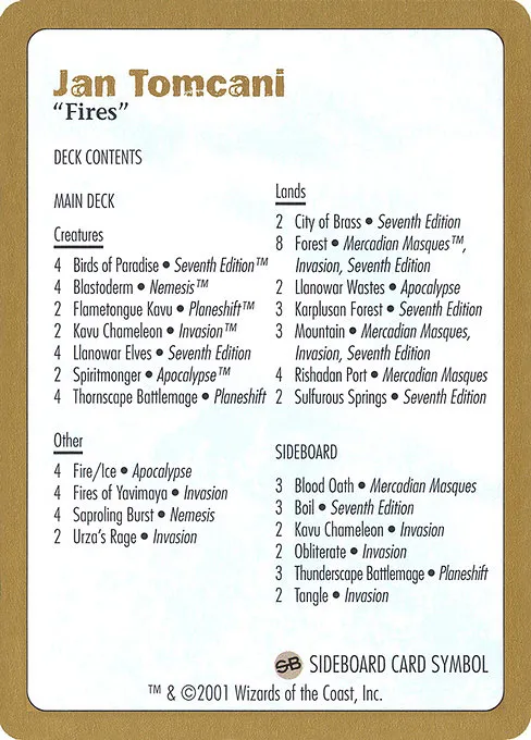 Jan Tomcani Decklist