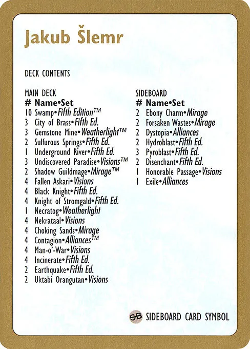 Jakub Šlemr Decklist